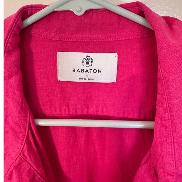 Aritzia Babaton Utility Linen Button Down Shirt in Bright Pink Size Small - Picture 4 of 6